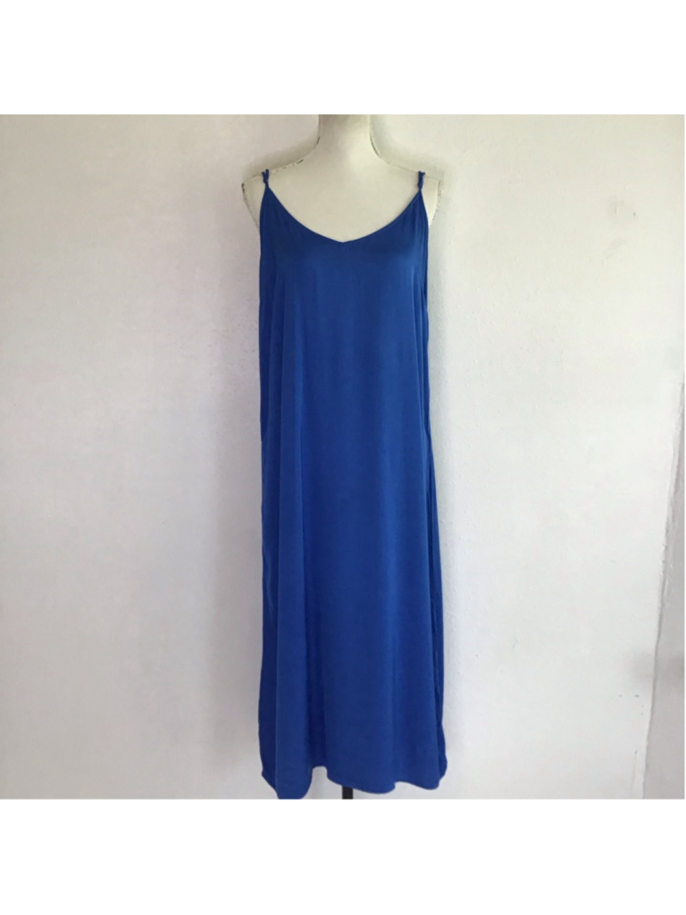 Aerie Women Elegant Bright Blue Spaghetti Straps Maxi Dress, Size L